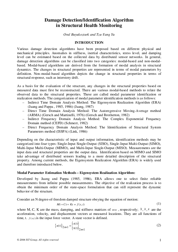 (PDF) Damage Detection/Identification Algorithm in Structural Health ...