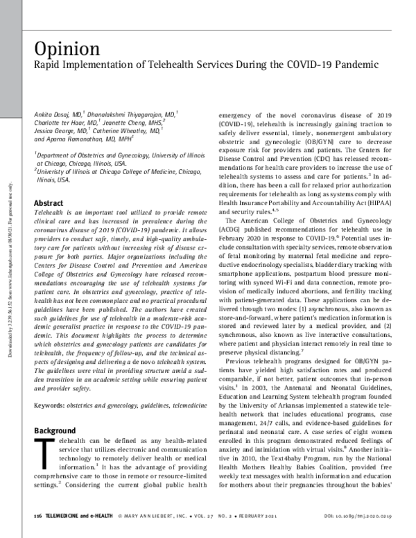 (PDF) Rapid Implementation of Telehealth Services During the COVID-19 ...