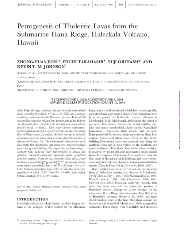 (PDF) Petrogenesis of Tholeiitic Lavas from the Submarine Hana Ridge ...