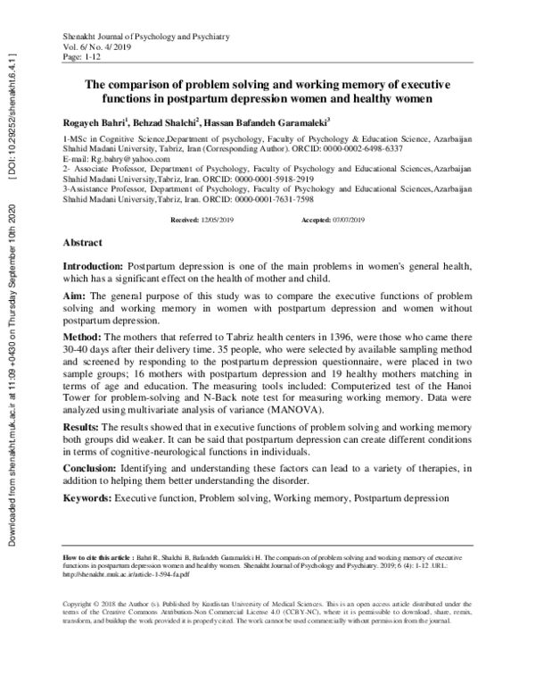 (PDF) The comparison of problem solving and working memory of executive ...
