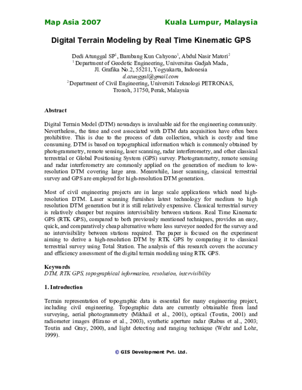 (PDF) Digital Terrain Modeling by Real Time Kinematic GPS
