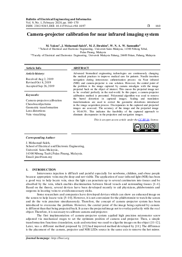 (PDF) Camera-projector calibration for near infrared imaging system