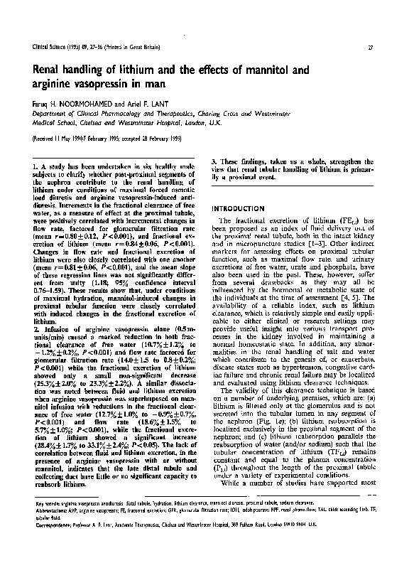 (PDF) Renal handling of lithium and the effects of mannitol and ...