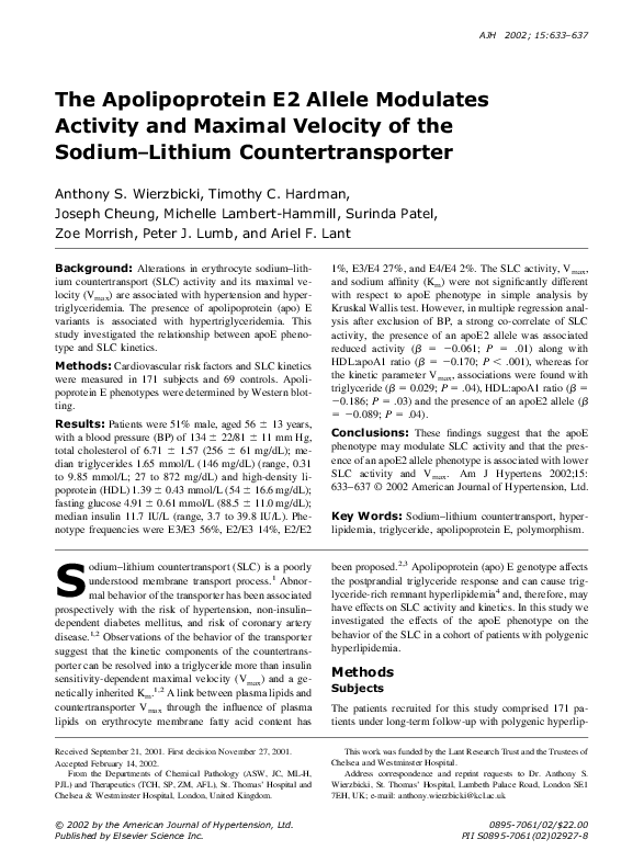 (PDF) The apolipoprotein E2 allele modulates activity and maximal ...