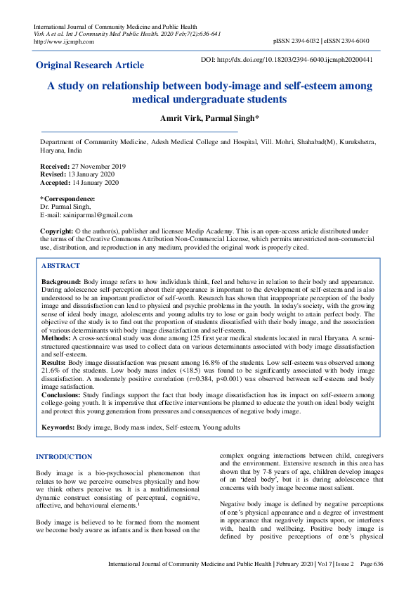 (PDF) A study on relationship between body-image and self-esteem among ...