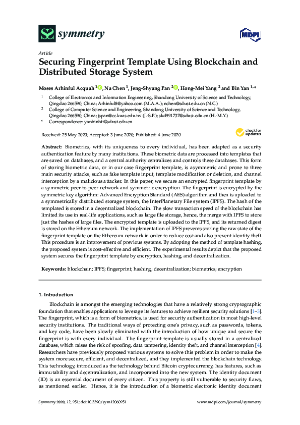(PDF) Securing Fingerprint Template Using Blockchain and Distributed ...
