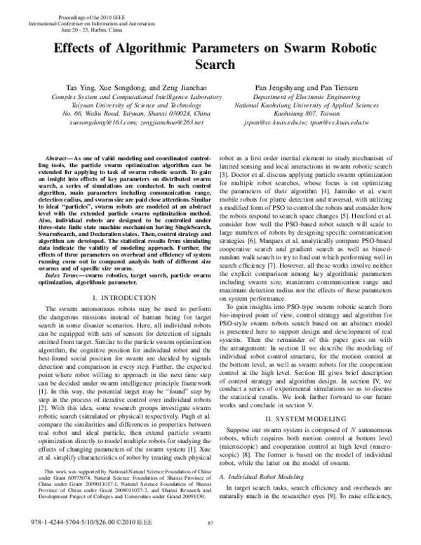 (PDF) Effects of algorithmic parameters on swarm robotic search