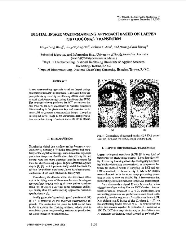 (PDF) Digital image watermarking approach based on lapped orthogonal ...
