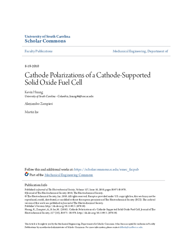 (PDF) Cathode Polarizations of a Cathode-Supported Solid Oxide Fuel Cell