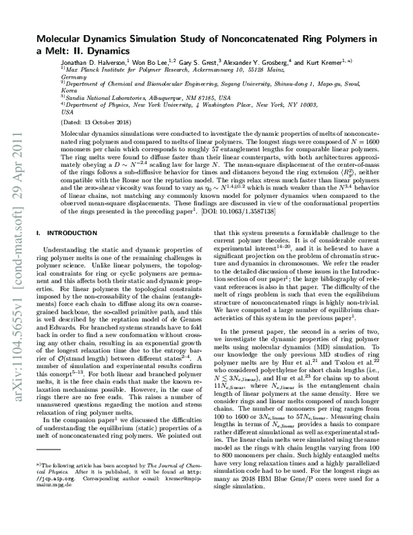(PDF) Molecular dynamics simulation study of nonconcatenated ring ...