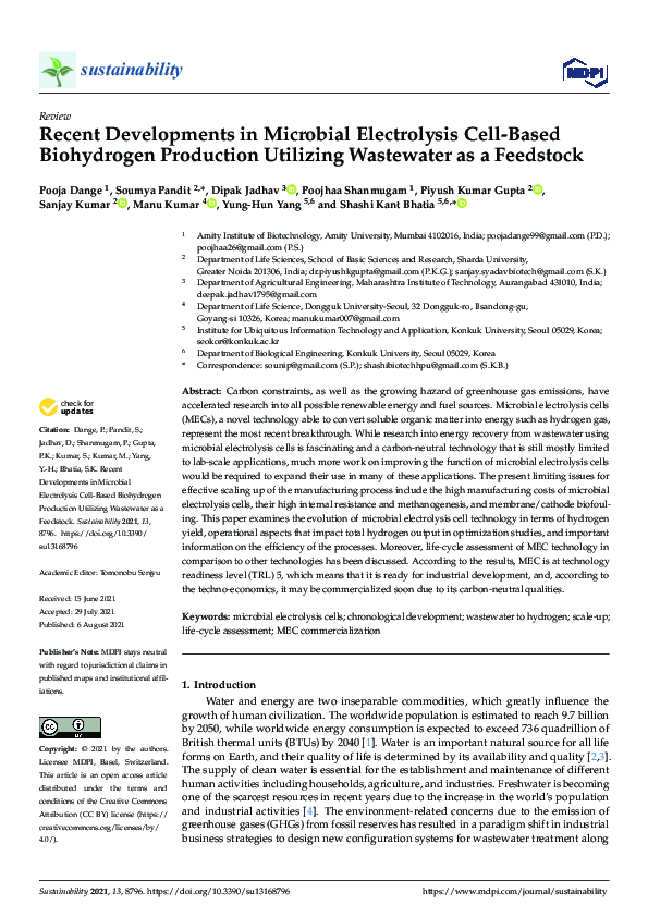 (PDF) Recent Developments in Microbial Electrolysis Cell-Based ...