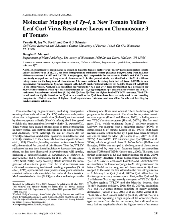(PDF) Molecular Mapping of Ty-4, a New Tomato Yellow Leaf Curl Virus ...