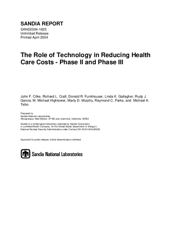 (PDF) The Role of Technology in Reducing Health Care Costs-Phase II and ...