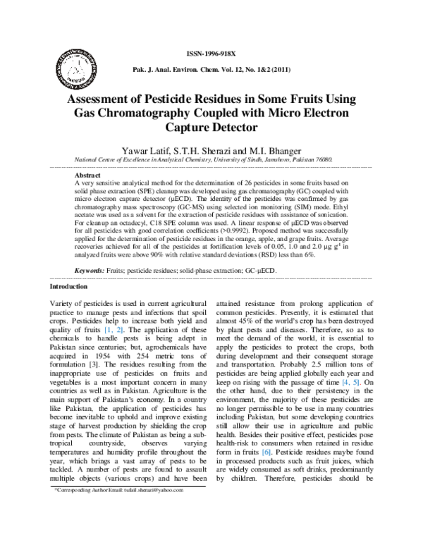 (PDF) Assessment of pesticide residues in some fruits using gas ...