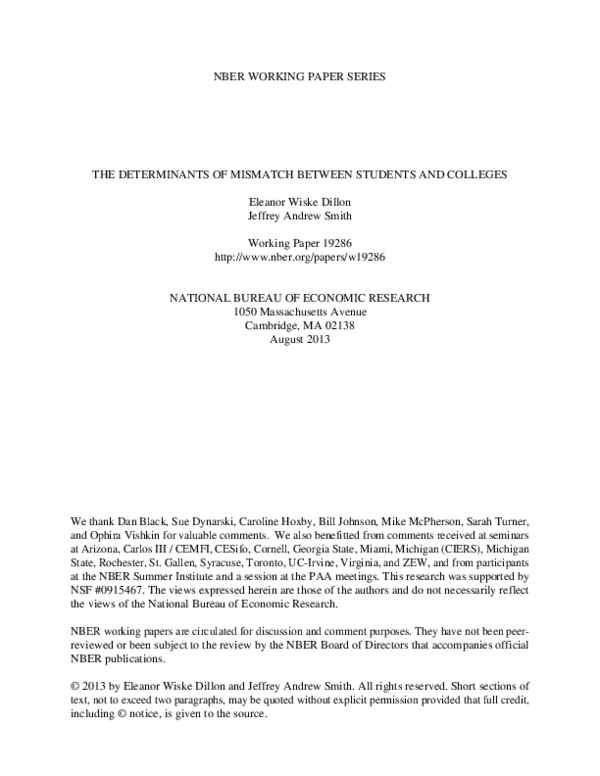 (PDF) The Determinants of Mismatch Between Students and Colleges