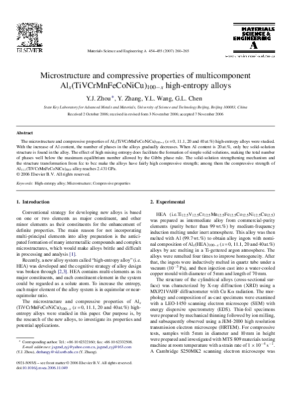 (PDF) Microstructure and compressive properties of multicomponent Al x ...