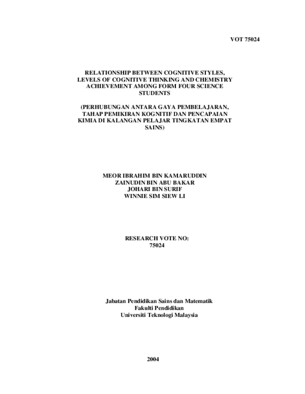 (PDF) Relationship Between Cognitive Styles, Levels of Cognitive ...
