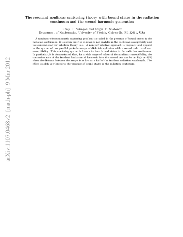 (PDF) The resonant nonlinear scattering theory with bound states in the ...