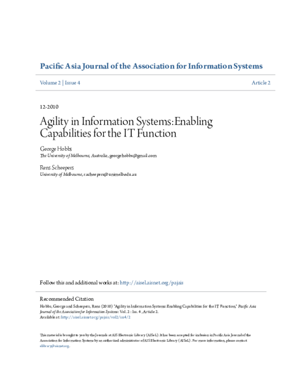 (PDF) Agility in Information Systems:Enabling Capabilities for the IT ...