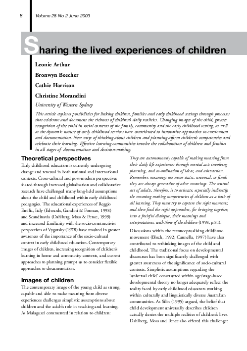(PDF) Sharing the Lived Experiences of Children