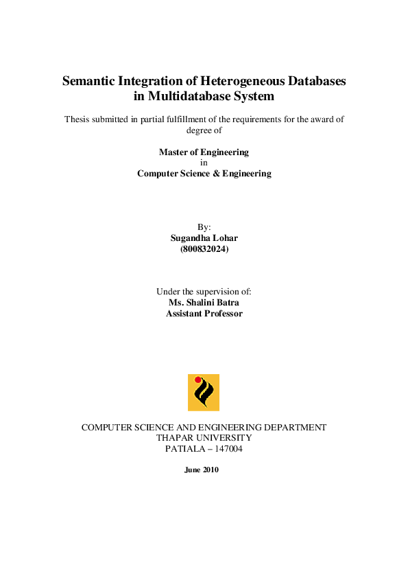 (PDF) Semantic Integration of Heterogeneous Databases in Multidatabase ...