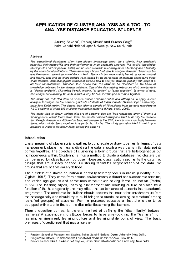 (PDF) Application of Cluster Analysis as a Tool to Analyse Distance ...