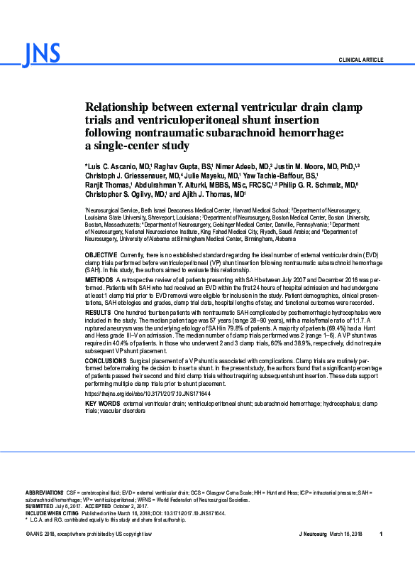 (PDF) Relationship between external ventricular drain clamp trials and