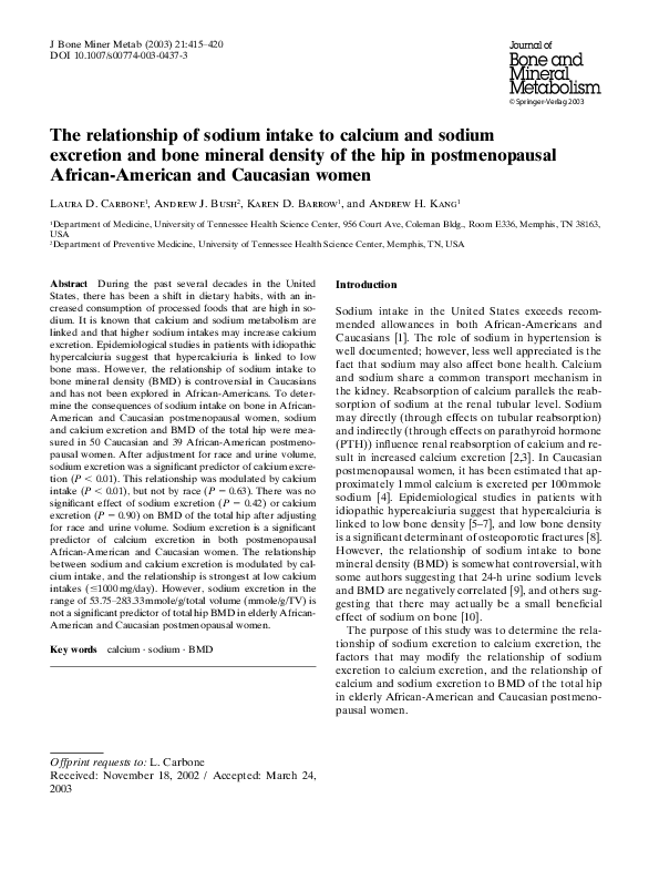 (PDF) The relationship of sodium intake to calcium and sodium excretion ...
