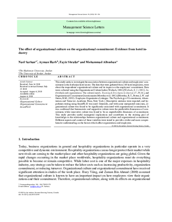 (PDF) The Effect of Organizational Culture on Organizational Structure (Case Study of Refah