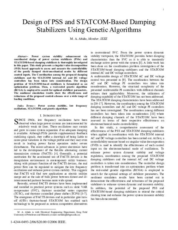 (PDF) Design of PSS and STATCOM-based damping stabilizers using genetic ...