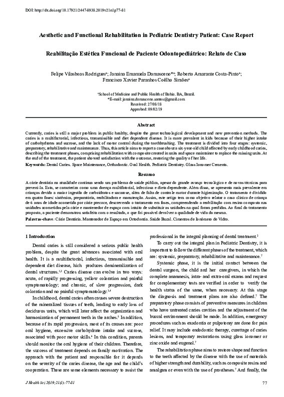 (PDF) Aesthetic and Functional Rehabilitation in Pediatric Dentistry ...