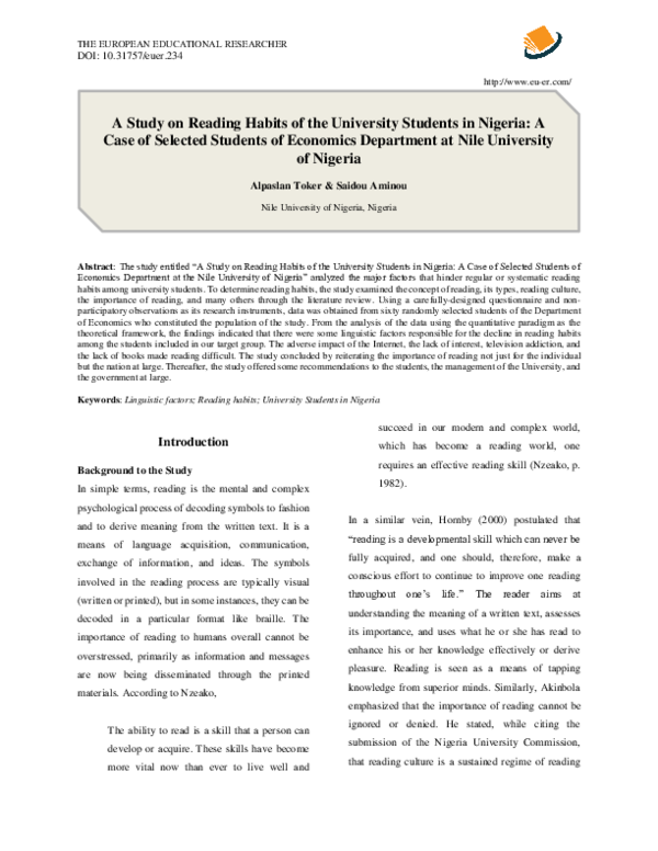 (PDF) A Study on Reading Habits of the University Students in Nigeria ...