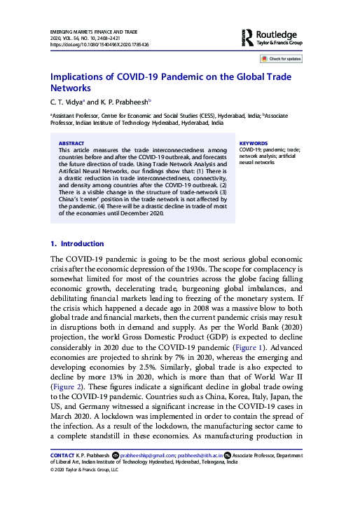 (PDF) Implications of COVID-19 Pandemic on the Global Trade Networks