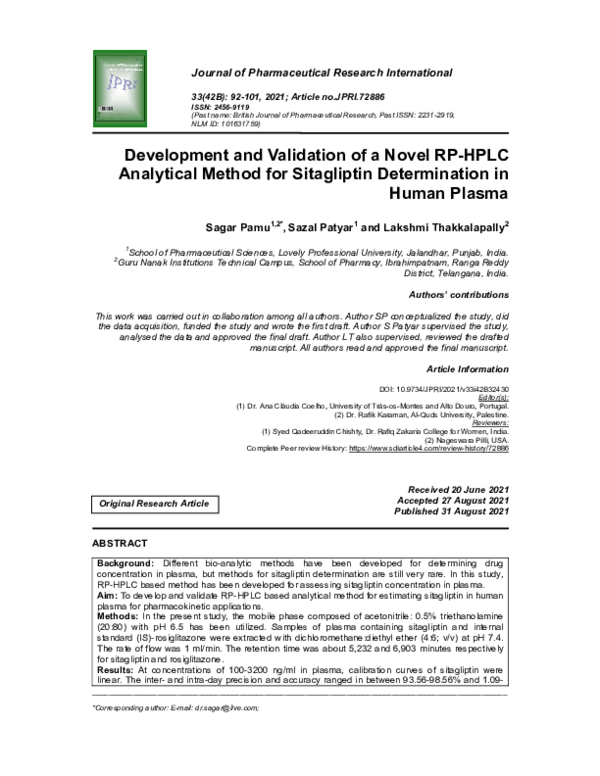 (PDF) Development and Validation of a Novel RP-HPLC Analytical Method ...