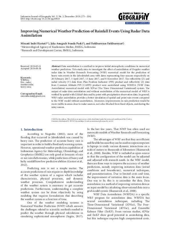 (PDF) Improving Numerical Weather Prediction of Rainfall Events Using ...