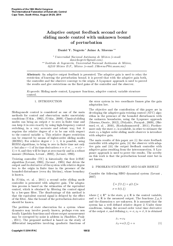 (PDF) Adaptive Output Feedback Second Order Sliding Mode Control with ...