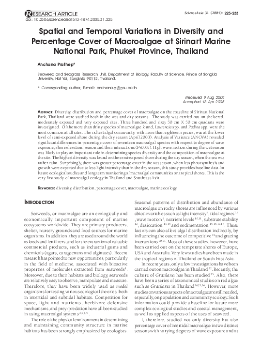 (PDF) Spatial and temporal variations in diversity and percentage cover ...