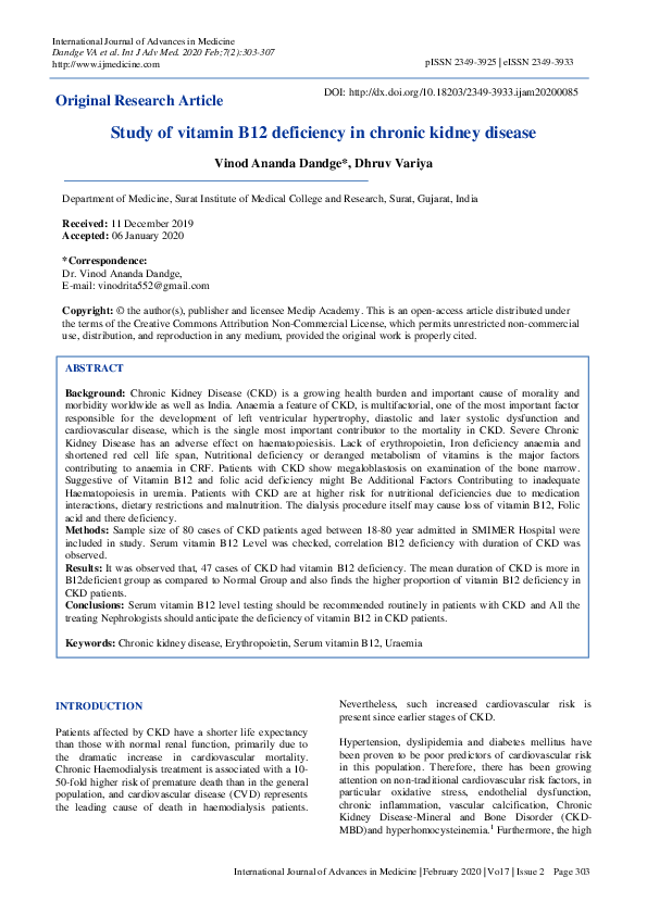 (PDF) Study of vitamin B12 deficiency in chronic kidney disease Vinod