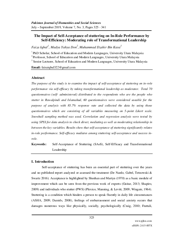 (PDF) The Impact of Self-Acceptance of stuttering on In-Role ...