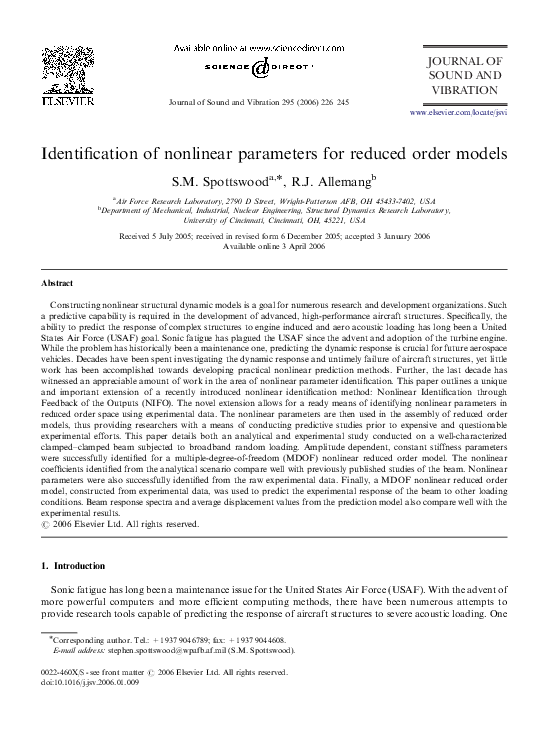 (PDF) Identification of nonlinear parameters for reduced order models