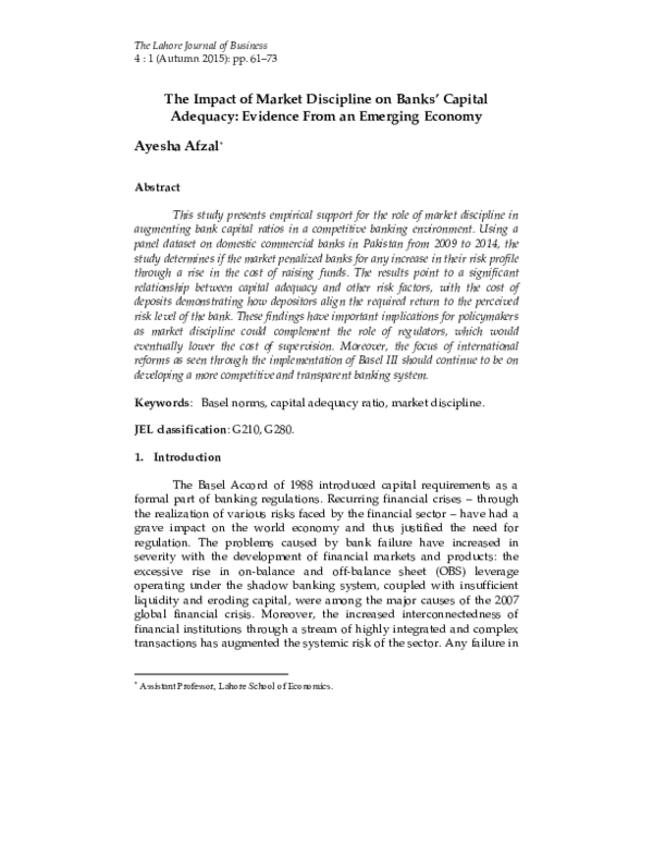 (PDF) The Impact of Market Discipline on Banks’ Capital Adequacy ...