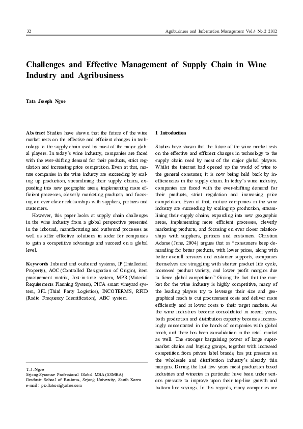 (PDF) Challenges and Effective Management of Supply Chain in Wine ...