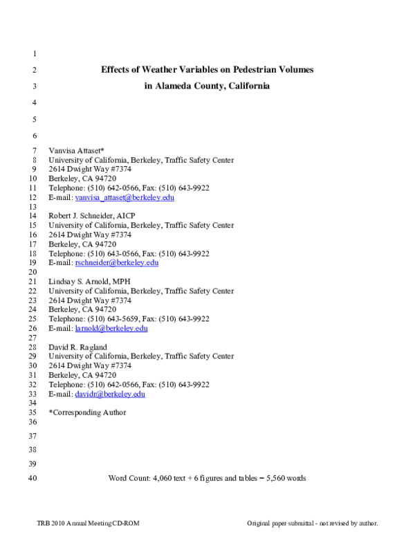 (PDF) Effects of weather variables on pedestrian volumes in Alameda ...