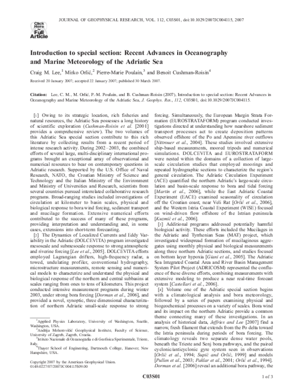 (PDF) Introduction to special section: Recent Advances in Oceanography ...