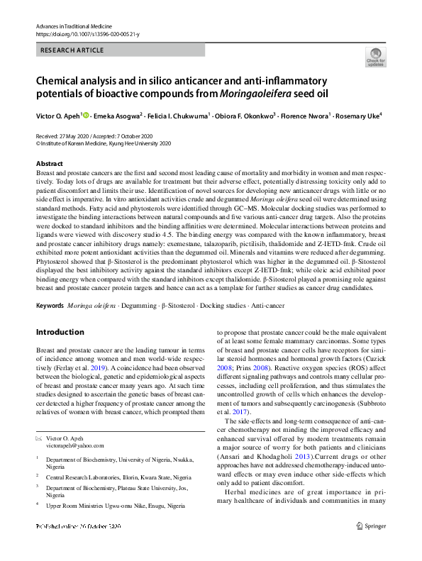 (PDF) Chemical analysis and in silico anticancer and anti-inflammatory ...