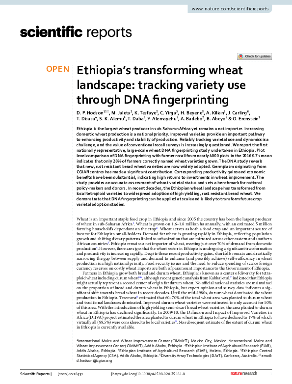 Ethiopia’s transforming wheat landscape: tracking variety use through DNA fingerprinting