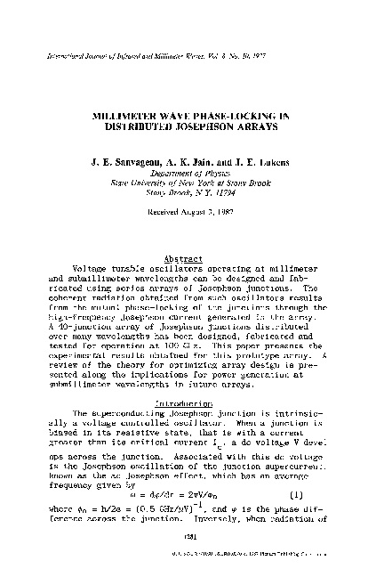 (PDF) Millimeter wave phase-locking in distributed Josephson arrays