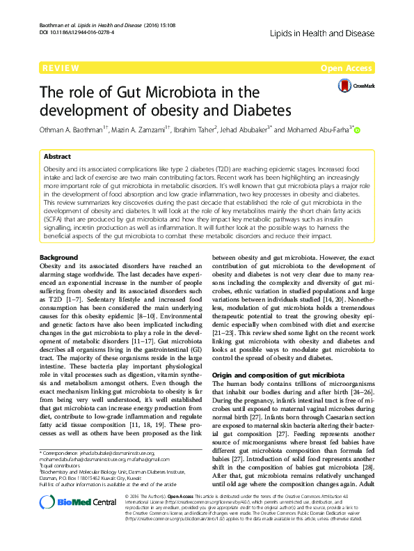 (PDF) The role of Gut Microbiota in the development of obesity and Diabetes