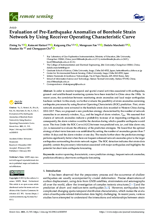 (PDF) Evaluation of Pre-Earthquake Anomalies of Borehole Strain Network ...