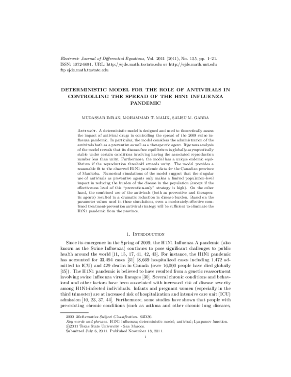 (PDF) Deterministic model for the role of antivirals in controlling the ...